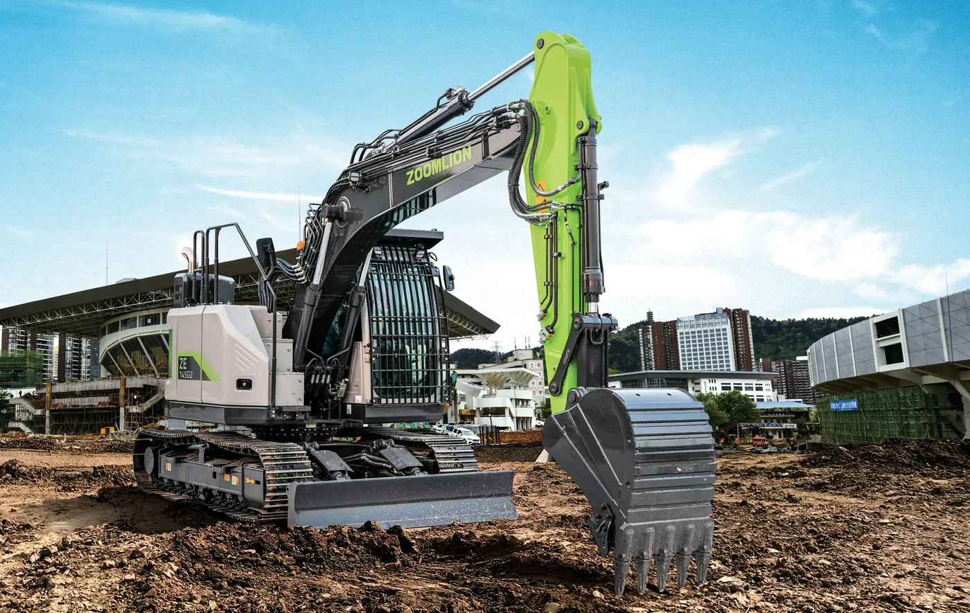 Zoomlion ZE145GU crawler excavator with dozer blade on a construction site