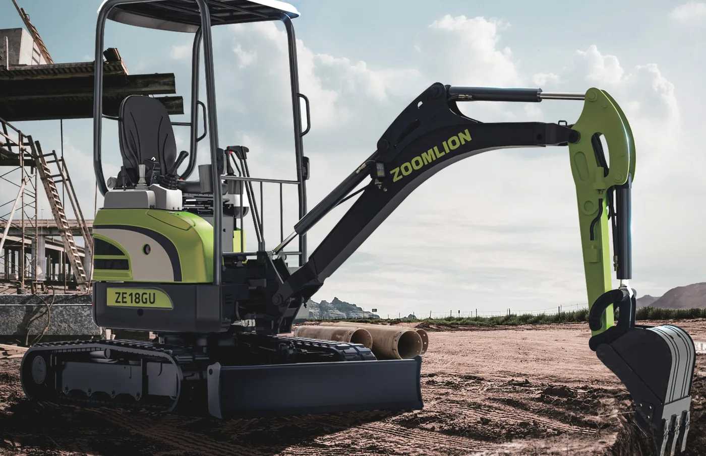 Zoomlion ZE18GU mini excavator digging a trench on a building site